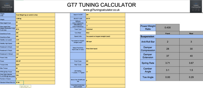 GT7 Tuning Calculator v3.1 Lite only(mobile and Web friendly) NEW CARS ADDED!